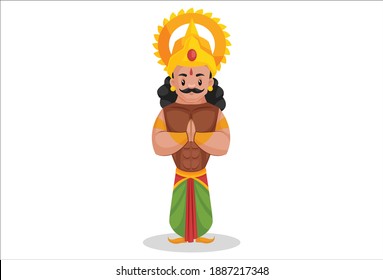 Arjuna is doing greet with hands. Vector graphic illustration. Individually on white background.