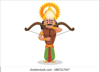 Arjuna is making a target with a bow and arrow. Vector graphic illustration. Individually on a white background.