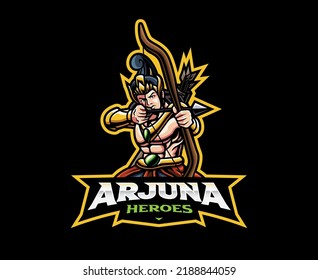 Arjuna mascot logo design. Arjuna archer vector illustration. Logo illustration for mascot or symbol and identity, emblem sports or e-sports gaming team