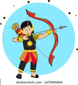 Arjuna Puppet archery vector illustration.
Arjuna character in the puppet with Indonesian Javanese armor and arrows.