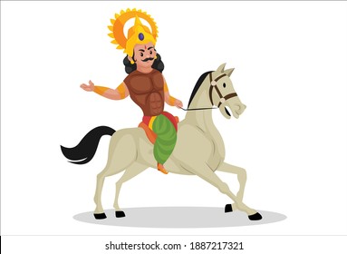 Arjuna is riding the horse. Vector graphic illustration. Individually on white background.