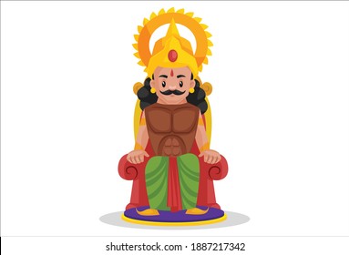Arjuna is sitting on the throne. Vector graphic illustration. Individually on white background.