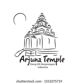 Arjuna Temple, Dieng Hill Indonesia in Line Art Vector Illustration