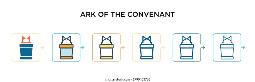 Ark of the convenant vector icon in 6 different modern styles. Black, two colored ark of the convenant icons designed in filled, outline, line and stroke style. Vector illustration can be used for 