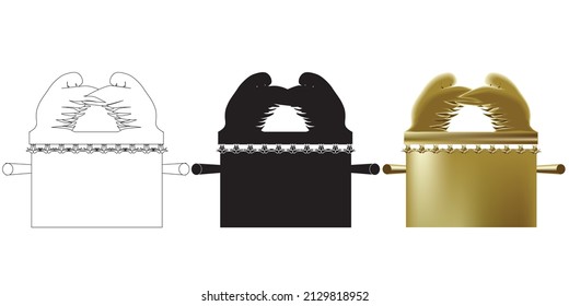 The Ark of the Testimony with an elaborate lid called the Mercy seat a special gold-plated chest that was in the Jewish Temple in Jerusalem.  One of the biblical vessels. vector illustration Symbol 