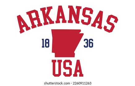 arkansas 1836 with state map on red and white patriot usa theme background for t-shirt printing souvernir template notebook website cover vector eps. 