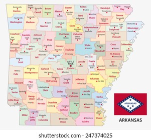 Arkansas administrative map with flag