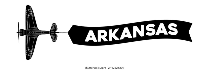 Arkansas advertisement banner is attached to the plane