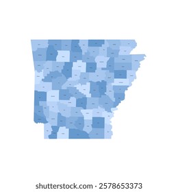 Arkansas, AR - detailed political map of US state. Administrative map divided into counties. Blue map with county name labels. Vector illustration