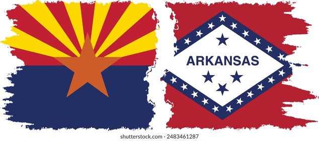 Arkansas and Arizona states grunge brush flags connection, vector