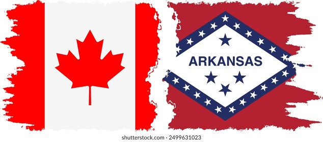 Arkansas and Canada grunge brush flags connection, vector