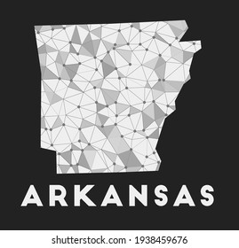 Arkansas - communication network map of US state. Arkansas trendy geometric design on dark background. Technology, internet, network, telecommunication concept. Vector illustration.