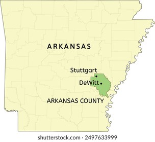 Arkansas County and city of Stuttgart and DeWitt location on Arkansas state map