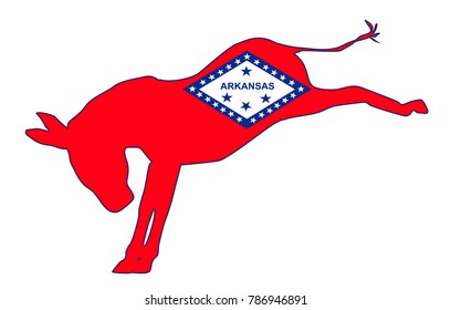 The Arkansas Democrat party donkey flag over a white background
