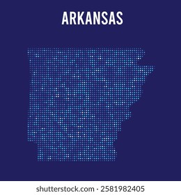 Arkansas digital DOTTED MAP on blue background