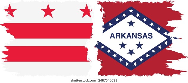 Arkansas and District of Columbia USA - Washington, D.C. grunge brush flags connection, vector