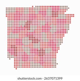Arkansas dotted map. Digital style map of the state on white background. Arkansas shape with circle dots. Colored dots style. Large size circles. Modern vector illustration.