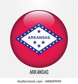 Arkansas flag in circle shape. Transparent,glossy,glass button