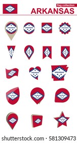 Arkansas Flag Collection. Big set for design. Vector Illustration.