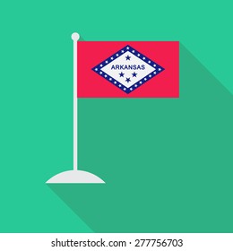 Arkansas flag with flagpole flat icon with long shadow. Vector illustration EPS10