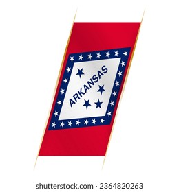 Arkansas flag in the form of a banner with waving effect and shadow. Modern vector design.