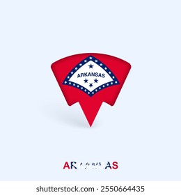 Arkansas Flag Map Pointer Design with Shadow. Vector illustrator.