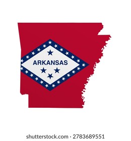 Arkansas flag map poster. US state pride wall decor artwork. Patriotic printable digital art. Detailed vector illustration