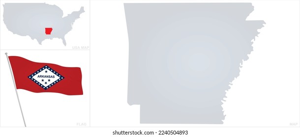 Arkansas flag and map. vector illustration