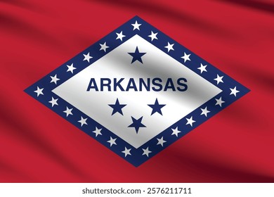 Arkansas flag official colors and proportion digital vector illustration. Pleated flag.