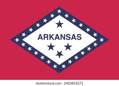 Arkansas flag. The official ratio. Flag icon. Standard color. Standard size. A rectangular flag. Computer illustration. Digital illustration. Vector illustration.