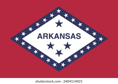 Arkansas flag. The official ratio. Flag icon. Standard color. Standard size. A rectangular flag. Computer illustration. Digital illustration. Vector illustration.