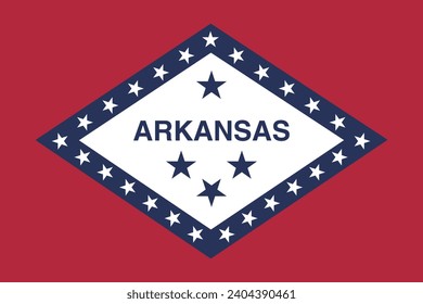 Arkansas flag. The official ratio. Flag icon. Standard color. Standard size. A rectangular flag. Computer illustration. Digital illustration. Vector illustration.