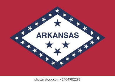 Arkansas flag. The official ratio. Flag icon. Standard color. Standard size. A rectangular flag. Computer illustration. Digital illustration. Vector illustration.