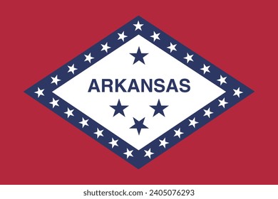 Arkansas flag. The official ratio. Flag icon. Standard color. Standard size. A rectangular flag. Computer illustration. Digital illustration. Vector illustration.