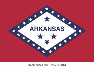 Arkansas flag. The official ratio. Flag icon. Standard color. Standard size. A rectangular flag. Computer illustration. Digital illustration. Vector illustration.