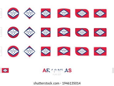 Arkansas flag set, simple flags of Arkansas with three different effects. Vector illustration.