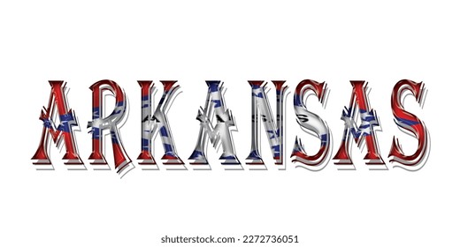 ARKANSAS flag text font, symbol background, flag ribbon typography lettering logo label banner, 3D colorful background, vector illustration