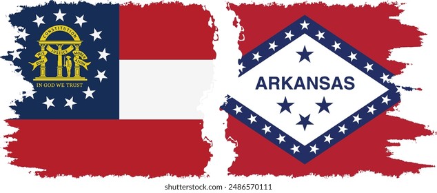 Arkansas and Georgia states grunge brush flags connection, vector