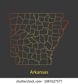 Arkansas gradient outline,stroke of map with administrative division. Modern line style vector illustration