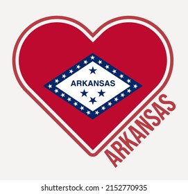 Arkansas heart flag badge. Made with Love from Arkansas logo. Flag of the us state heart shape. Vector illustration.