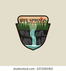 arkansas hot springs emblem vector illustration template graphic design. waterfall banner and sign badge label for decoration or business vacation travel