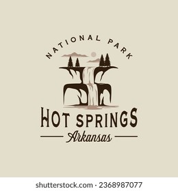 arkansas hot springs logo vector vintage illustration template icon graphic design. waterfall national park landmark sign or symbol for travel business and environment concept svg