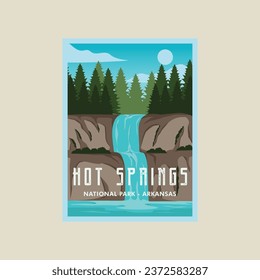 arkansas hot springs poster vector illustration template graphic design. waterfall banner and sign for decoration or business vacation travel