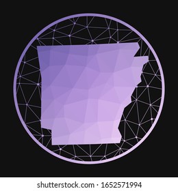 Arkansas icon. Vector polygonal map of the US state. Arkansas icon in geometric style. The US state map with purple low poly gradient on dark background.