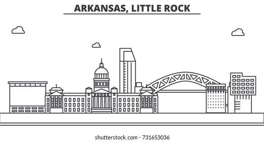 Arkansas, Little Rock architecture line skyline illustration. Linear vector cityscape with famous landmarks, city sights, design icons. Landscape wtih editable strokes