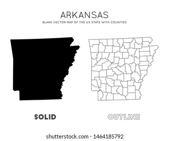 Arkansas map. Blank vector map of the Us State with counties. Borders of Arkansas for your infographic. Vector illustration.