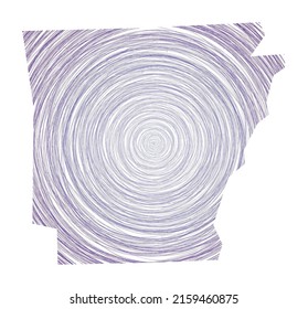 Mapa de Arkansas lleno de círculos concéntricos. Esbozar círculos de estilo en forma del estado de ee.uu. Ilustración vectorial.