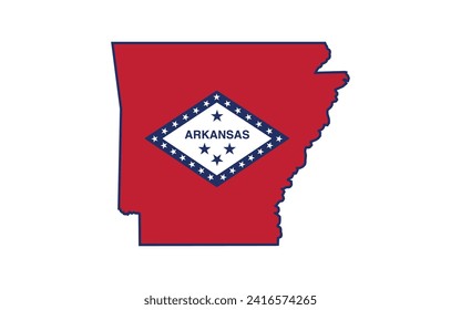 Arkansas Map Flag. Map of Arkansas, USA with the state flag of Arkansas. 