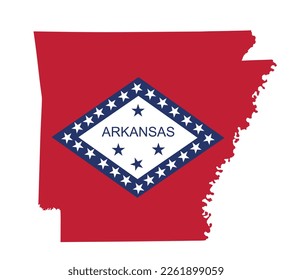 Arkansas map flag vector silhouette illustration isolated on white background. Arkansas map. Arkansas flag national symbol. Country in United States of America. USA state.