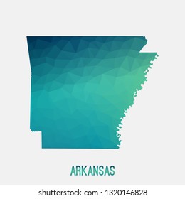 Arkansas map in geometric polygonal,mosaic style. Abstract tessellation,modern design background,low poly. Geometric cover, mockup. Vector illustration.
